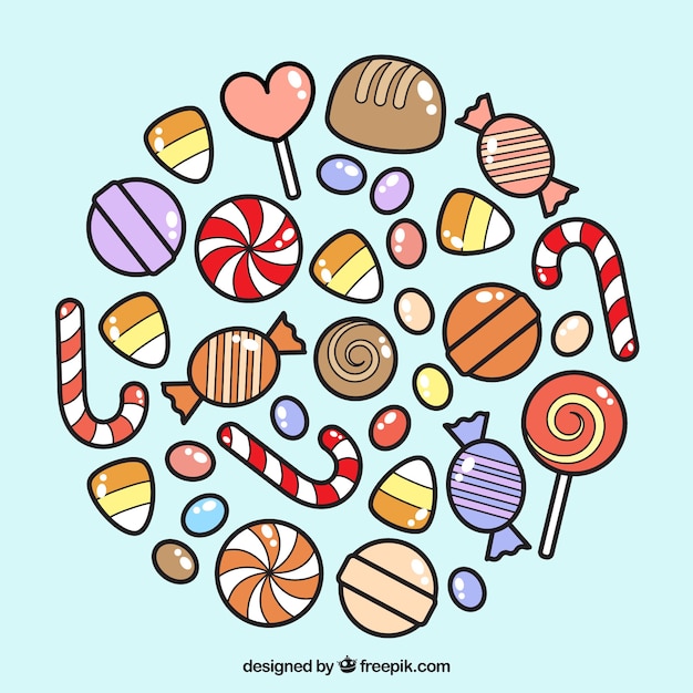 Free Vector | Set of colorful candies in flat style