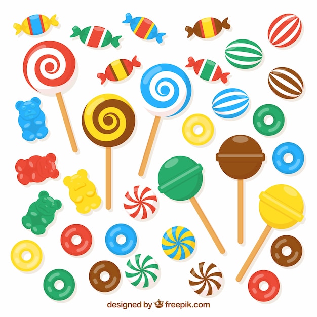 Set of colorful candies in flat style Vector | Free Download