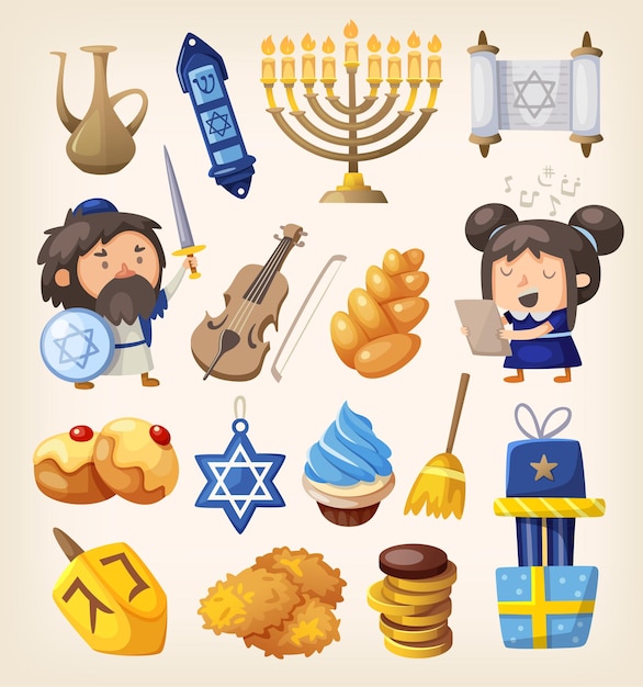 Premium Vector | Set of colorful elements for hanukkah celebration