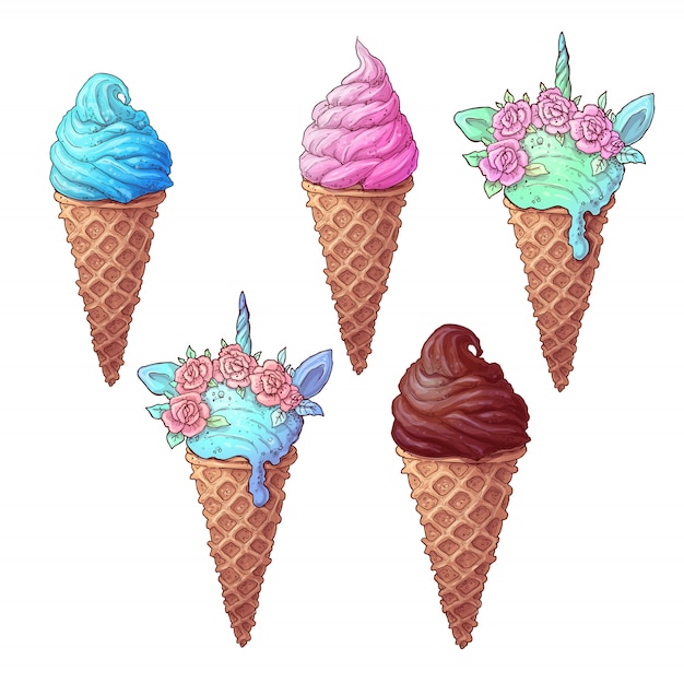 Premium Vector | Set colorful ice cream unicorn