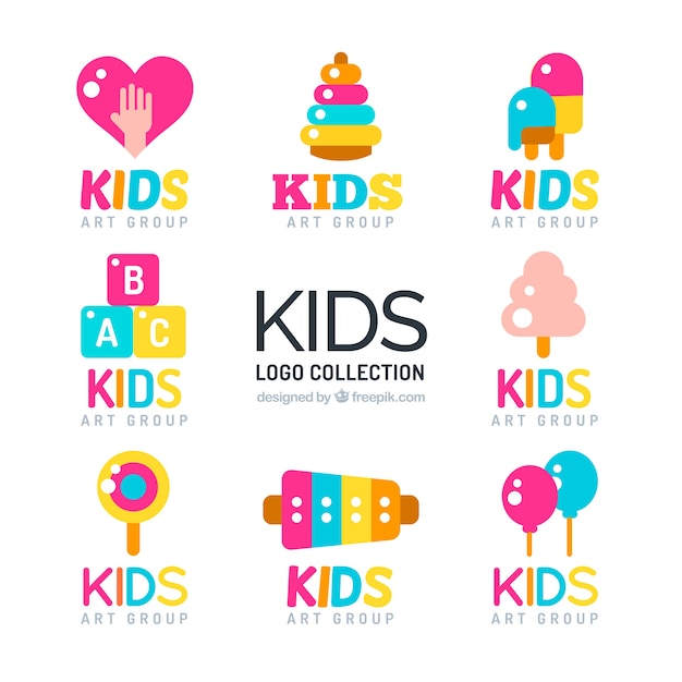 Download Free Set Of Colorful Kids Logos In Flat Design Premium Vector Use our free logo maker to create a logo and build your brand. Put your logo on business cards, promotional products, or your website for brand visibility.