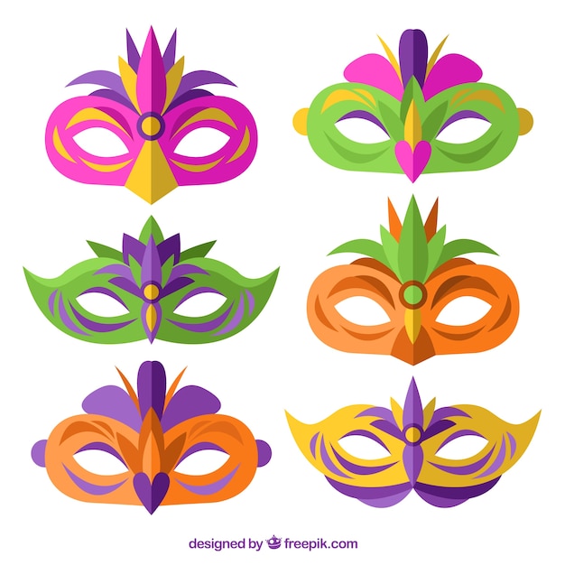 Free Vector | Set of colorful masks in flat design