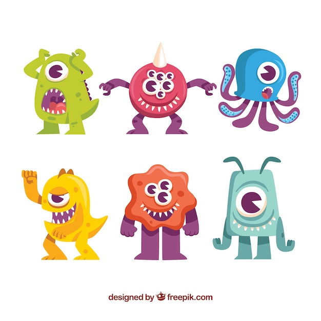 Free Vector | Set of colorful monsters