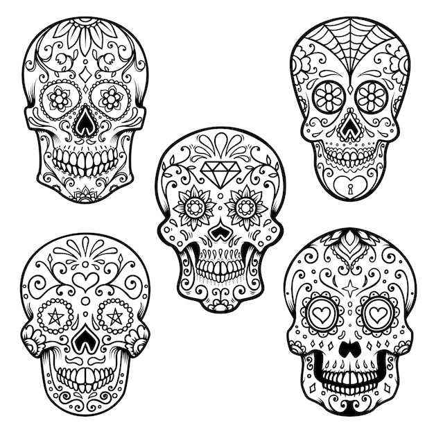 Premium Vector Set of colorful sugar skull isolated on white