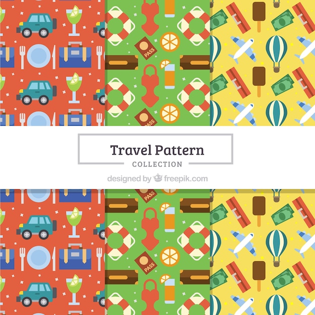 Free Vector Set of colorful travel patterns in flat design