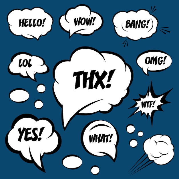 Premium Vector A Set Of Comic Speech Bubbles With Text Omg Wtf Lol Wow