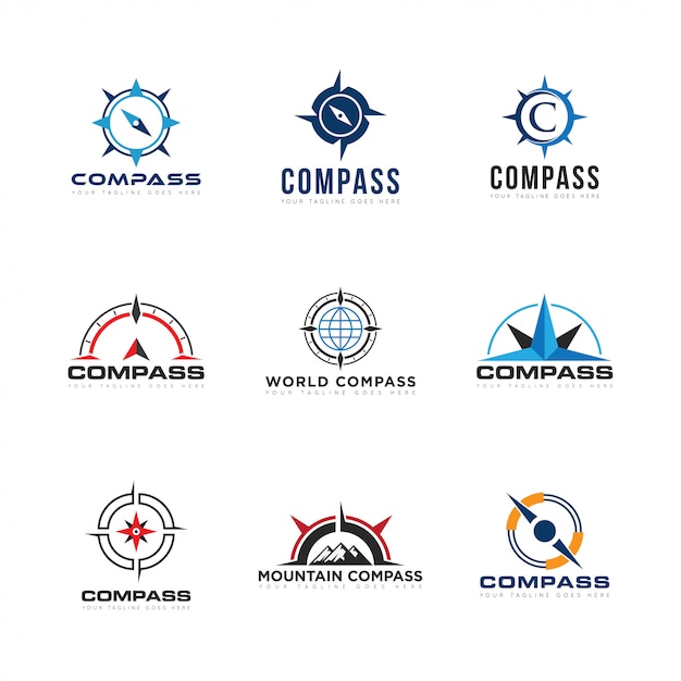 Set Compas Logo And Icon Vector Illustration Premium Vector