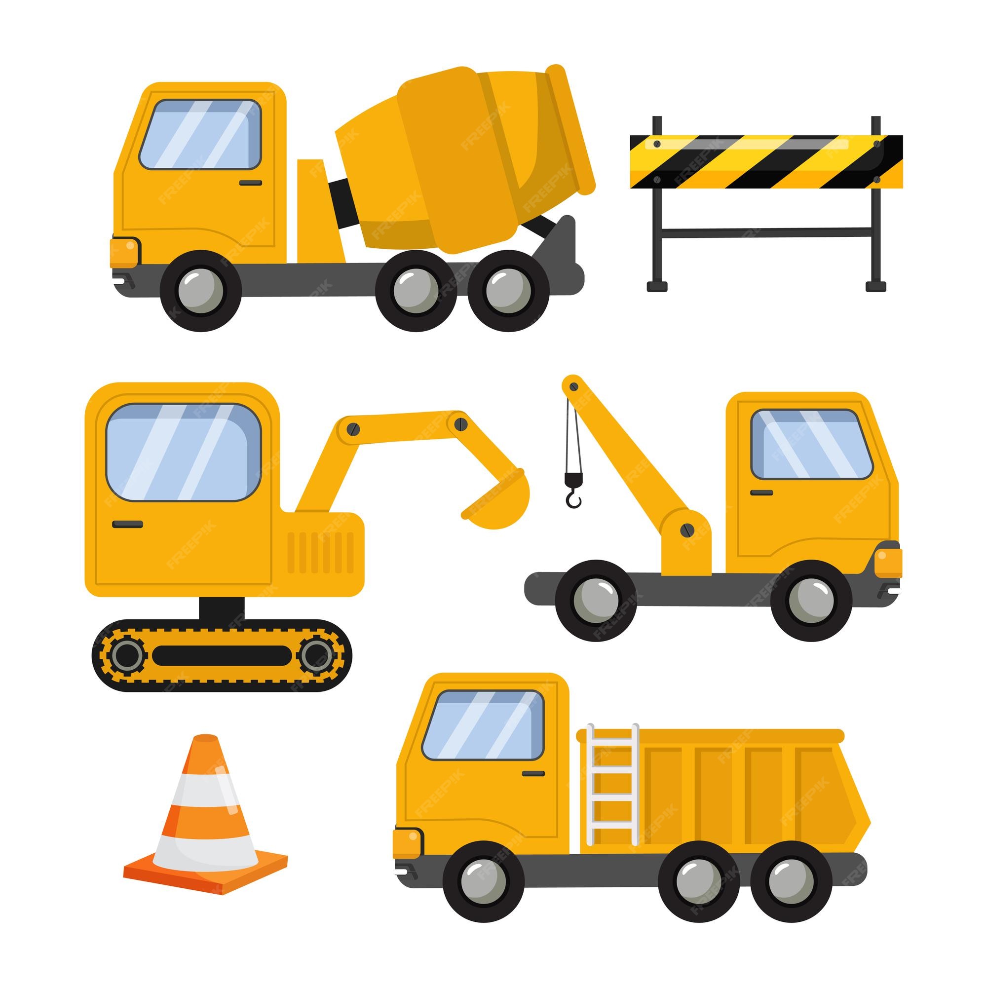 Premium Vector Set of construction vehicle industrial yellow truck