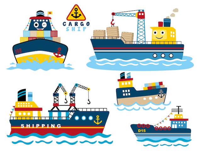 Premium Vector Set Of Container Ships Cartoon