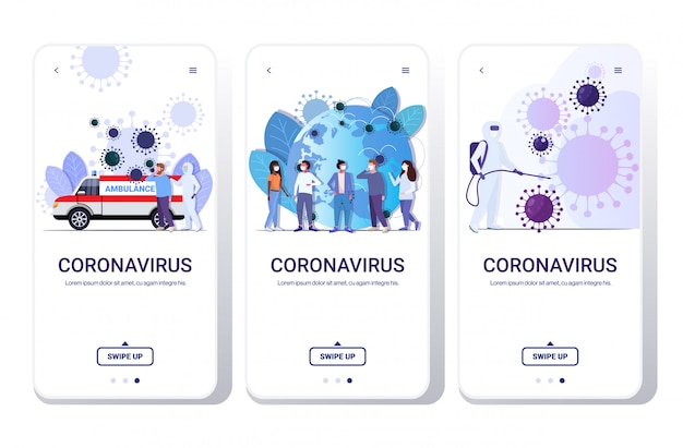 Set coronavirus cells epidemic mers-cov virus floating influenza flu spreading of world concepts col