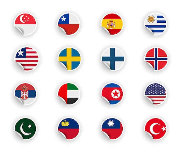Download Set of country flag in stickers | Premium Vector