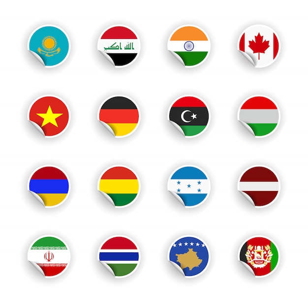 Download Set of country flag in stickers | Premium Vector