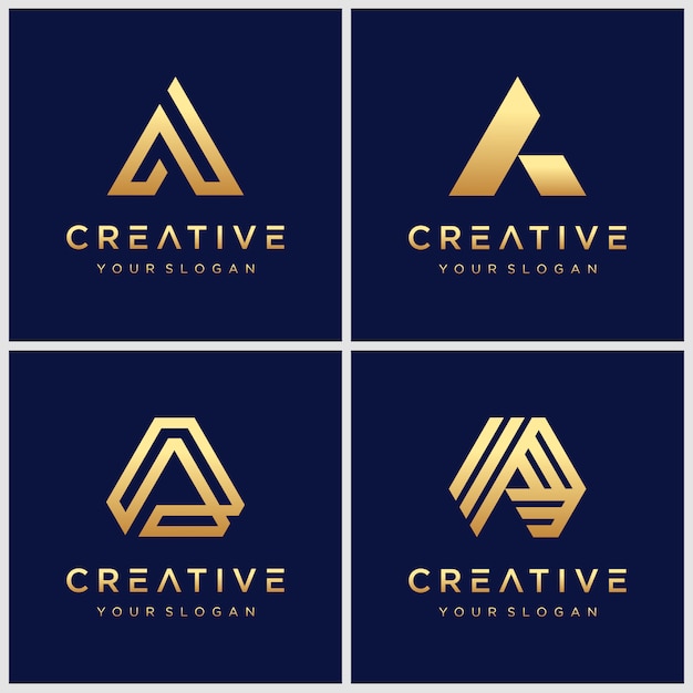 Set of creative golden letter a monogram logo. Premium Vector