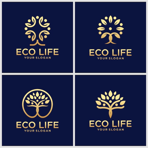 Download Free Set Of Creative Golden People Tree Logo Design Inspiration Use our free logo maker to create a logo and build your brand. Put your logo on business cards, promotional products, or your website for brand visibility.