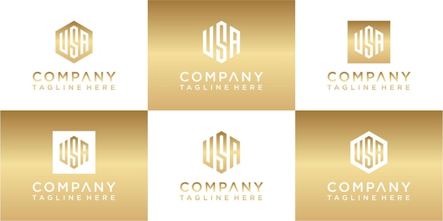 Premium Vector Set Of Creative Hexagon Monogram Gold Logo Design