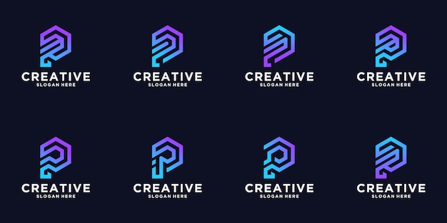 Premium Vector Set Of Creative Letter P Logo Design Hexagon Concept Tech Logo