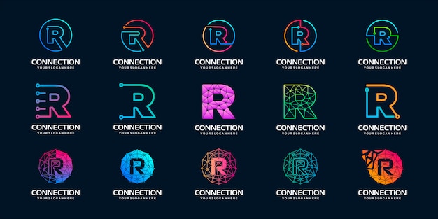 Premium Vector Set Of Creative Letter R Modern Digital Technology Logo The Logo Can Be Used For Technology Digital Connection Electric Company
