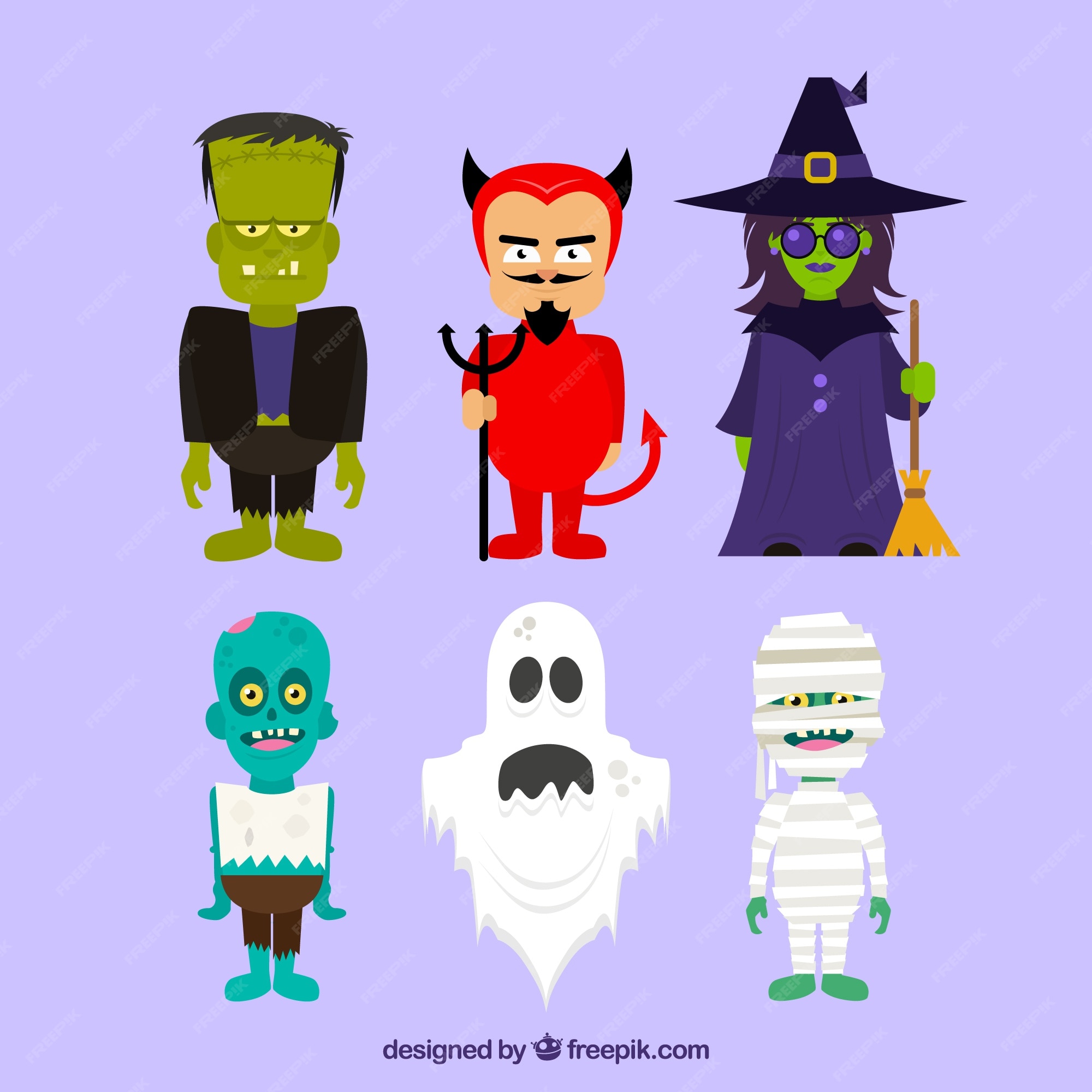 Free Vector | Set of creepy halloween characters in flat style