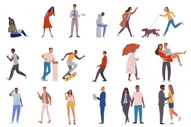 Premium Vector | Set of crowd diverse people doing various leisure and ...