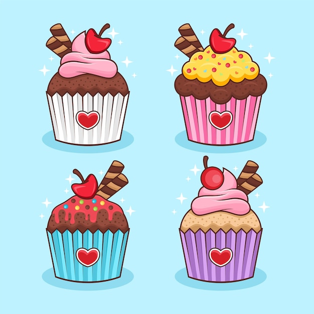 Premium Vector | Set of cupcake illustration