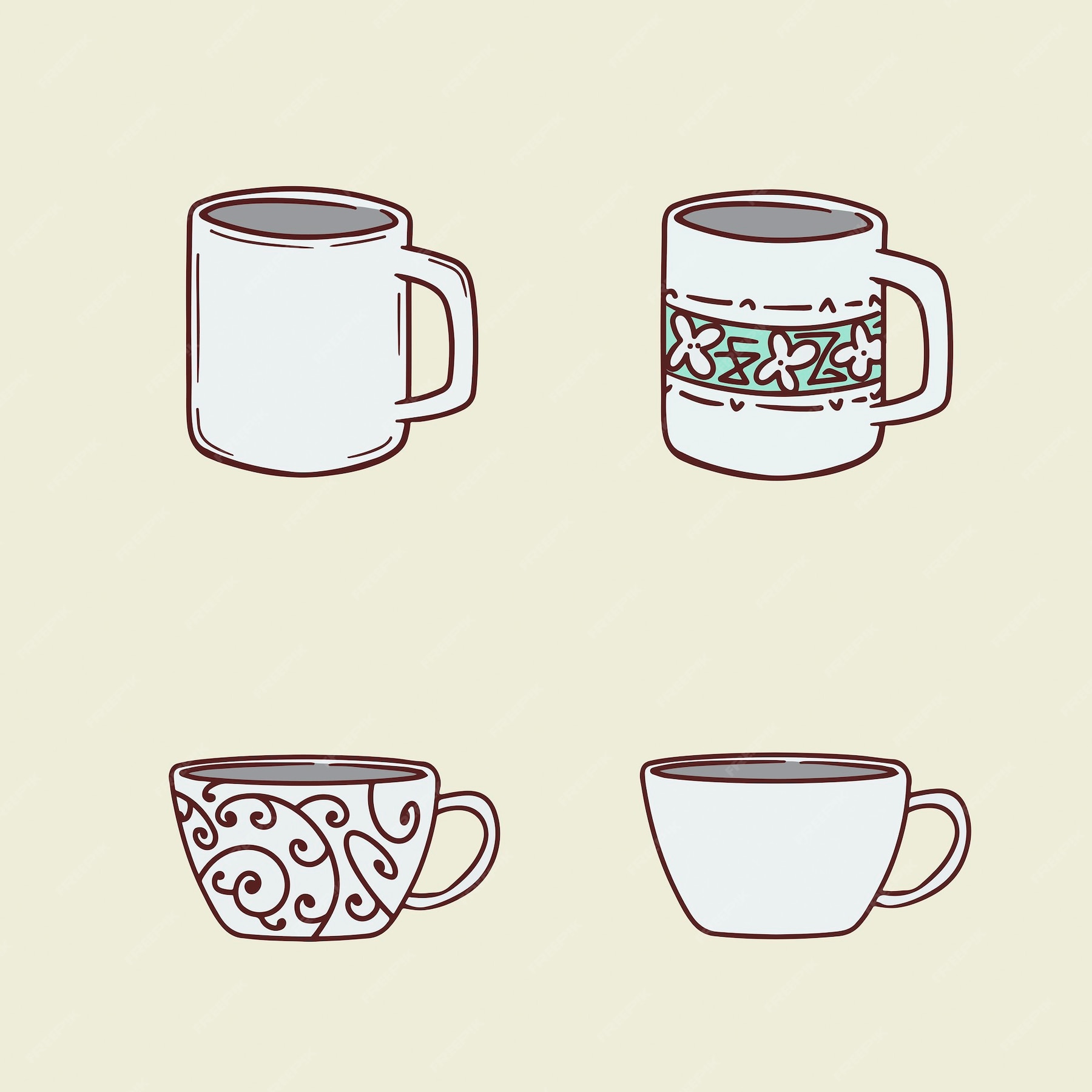 Premium Vector Set of cups hand drawing illustration