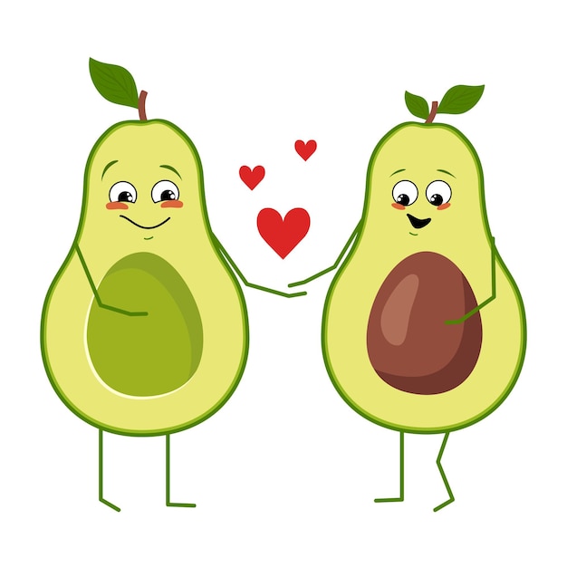 Premium Vector Set Of Cute Avocado Characters With Emotions Happy