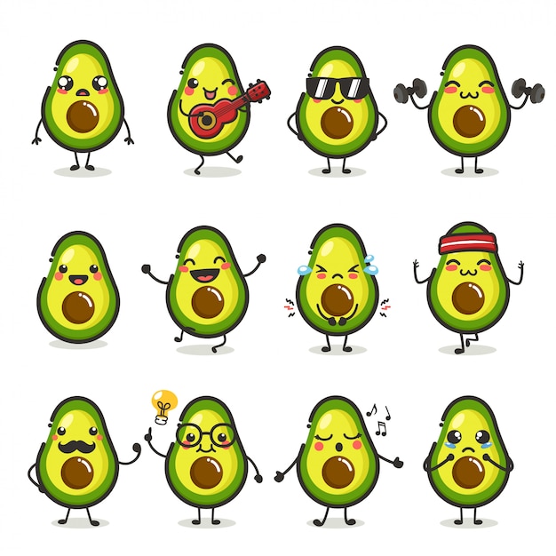 Premium Vector | Set of cute avocado fruit character in different ...