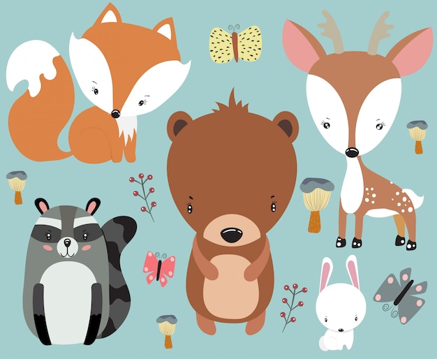 Set of cute baby animals Vector Premium Download