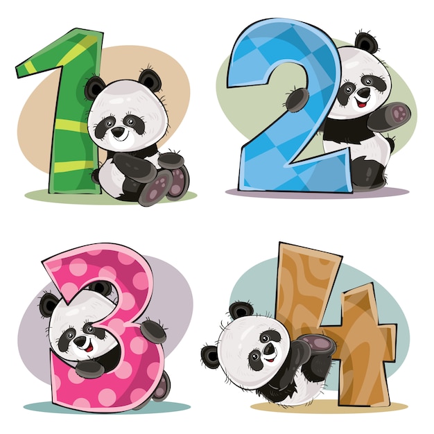 Download Set of cute baby panda bears with numbers | Premium Vector