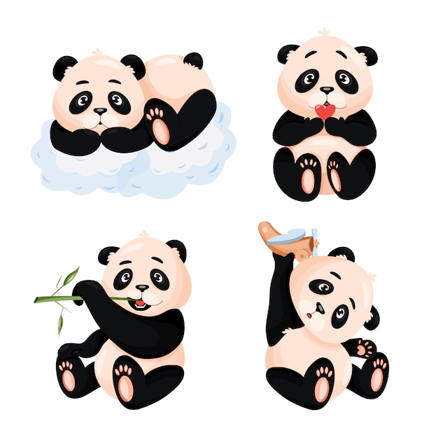 Download Premium Vector | Set of cute baby pandas illustration