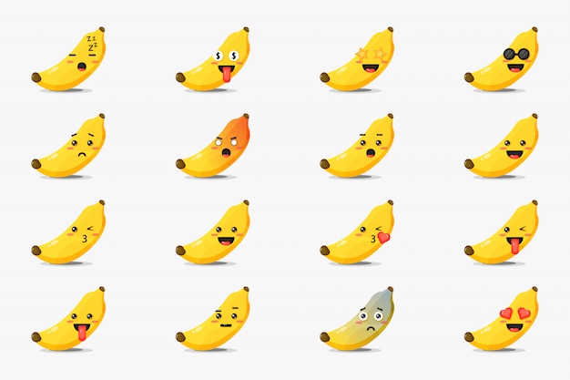 Set of cute banana with emoticons | Premium Vector