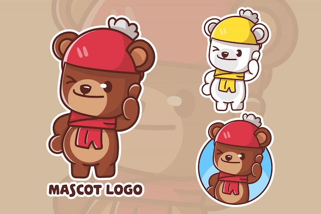 Premium Vector | Set Of Cute Bear Mascot Logo