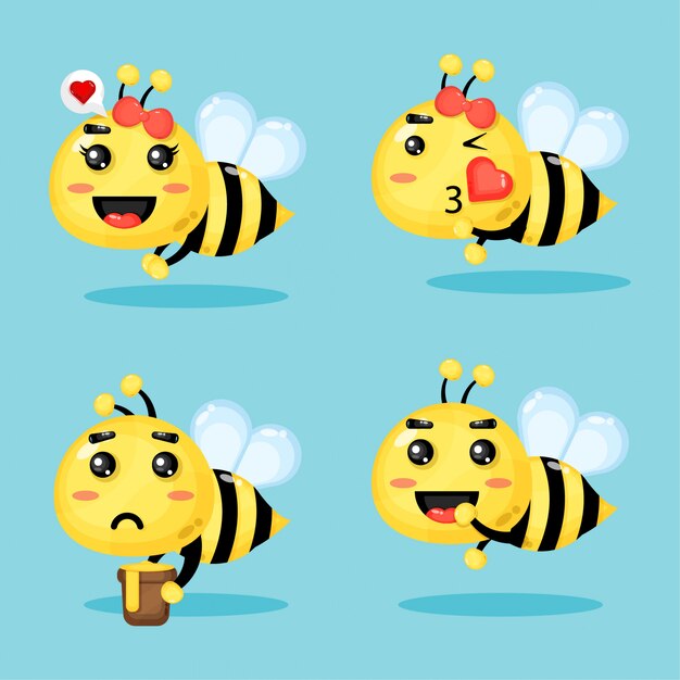 Premium Vector | Set of cute bee mascot