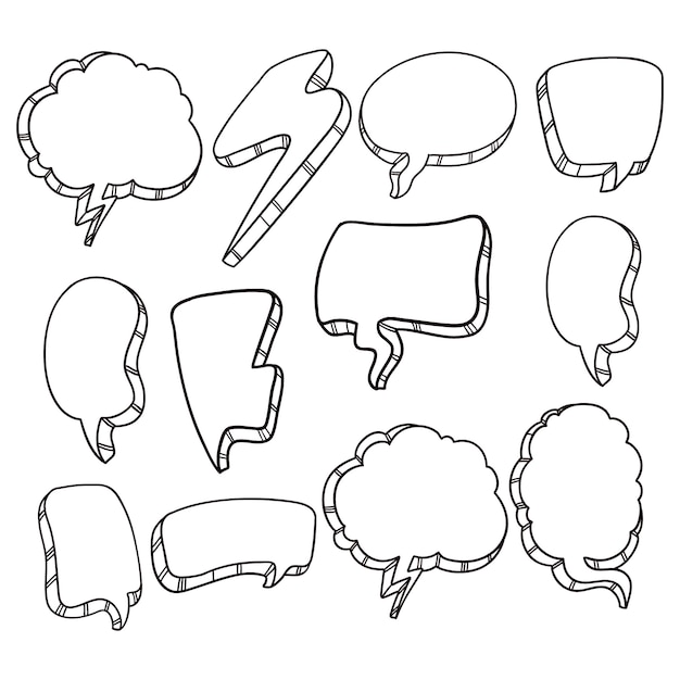 Premium Vector | Set of cute bubble chat with doodle or hand drawn style