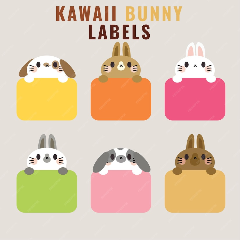 Premium Vector | Set of cute bunny illustration tags or labels cartoon ...