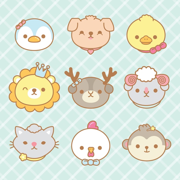 Set of cute cartoon animals. Premium Vector