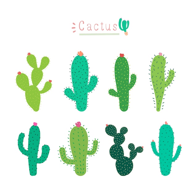 Set of cute cartoon cactus Vector | Premium Download