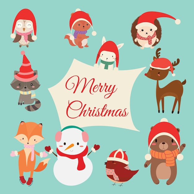 Premium Vector | Set of cute cartoon character illustration for christmas