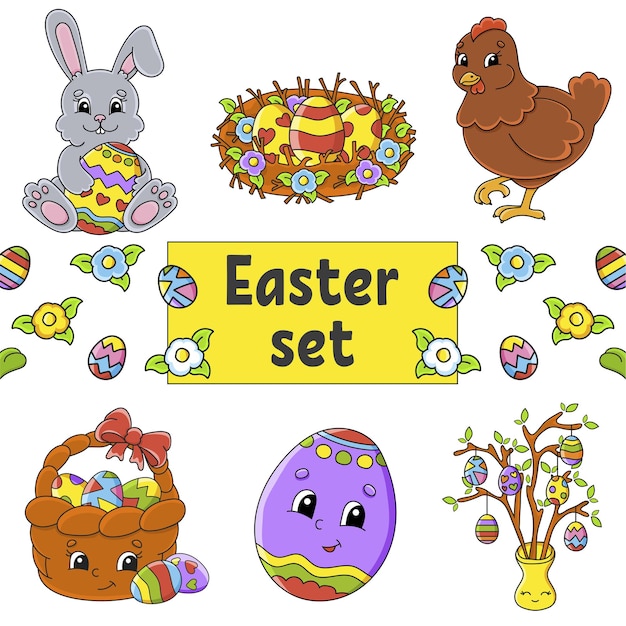 Premium Vector | Set of cute cartoon characters. easter clipart.