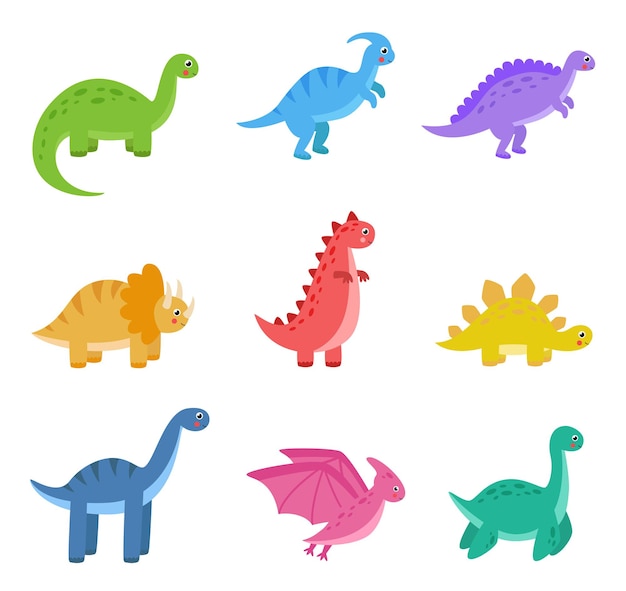 Premium Vector Set Of Cute Cartoon Dinosaurs Illustrations