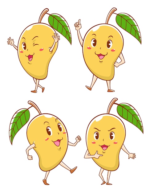 Premium Vector Set Of Cute Cartoon Mangoes In Different Poses