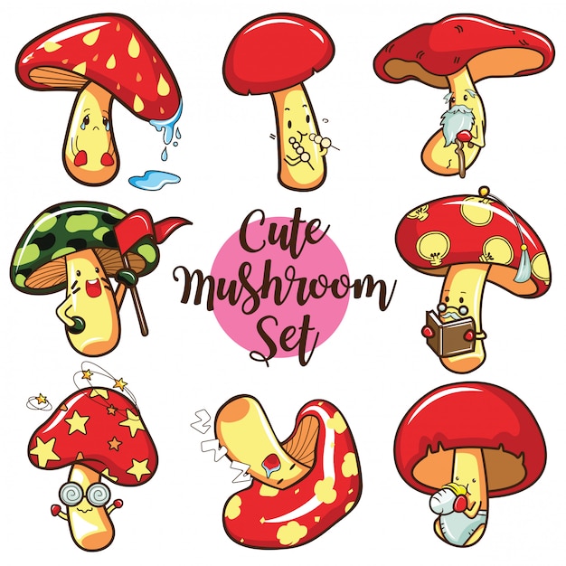 Set cute cartoon mushroom | Premium Vector