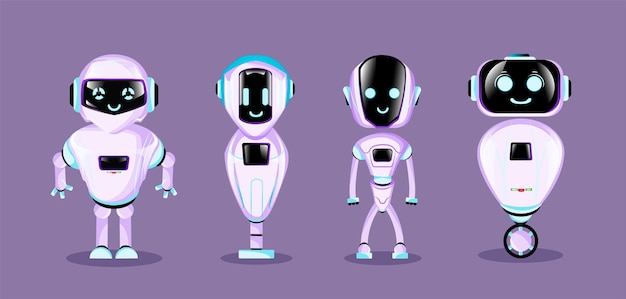 Premium Vector | Set of cute cartoon robots.