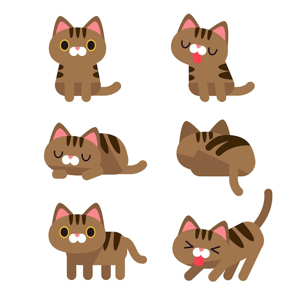 Premium Vector | Set of cute cat in different action poses isolated on ...