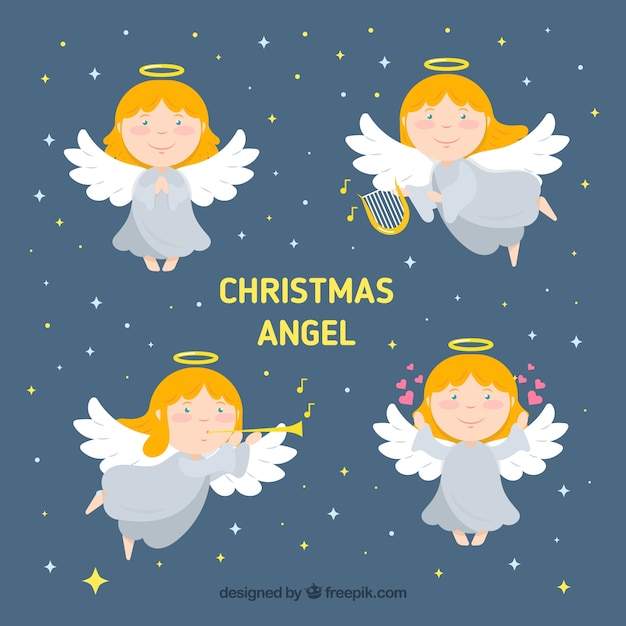 Free Vector | Set of cute christmas angels