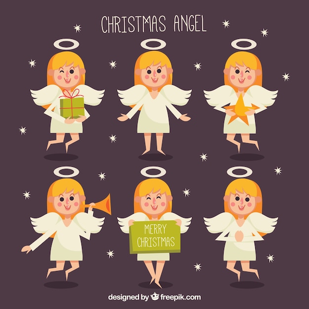 Free Vector | Set of cute christmas angels