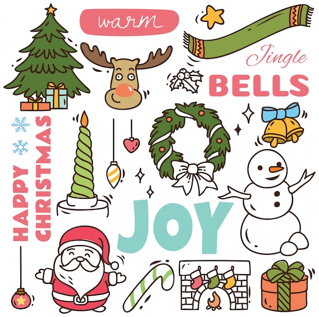 Premium Vector | Set of cute christmas doodle background