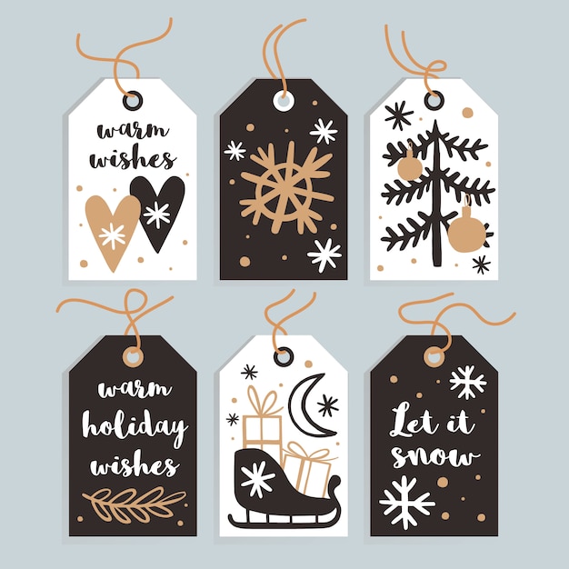 Premium Vector | Set of cute christmas gift tags and cards