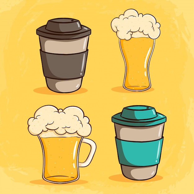 Download Premium Vector | Set of cute coffee paper cup with beer by ...
