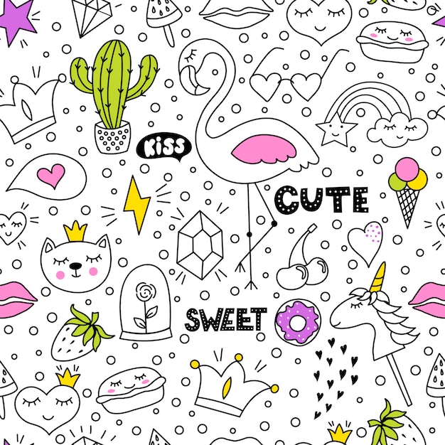 Download Set of cute and colorful doodle hand drawing Vector ...